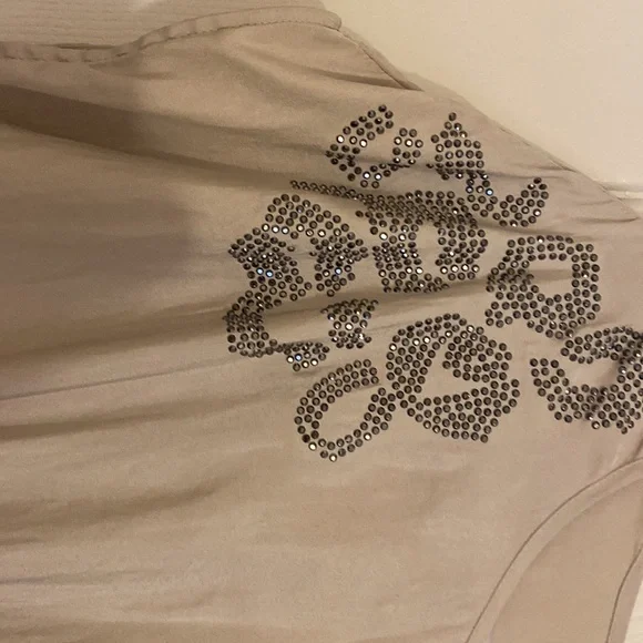 Brand New Express dress gray size xs silk fabric with silver accents pockets - Picture 2 of 8